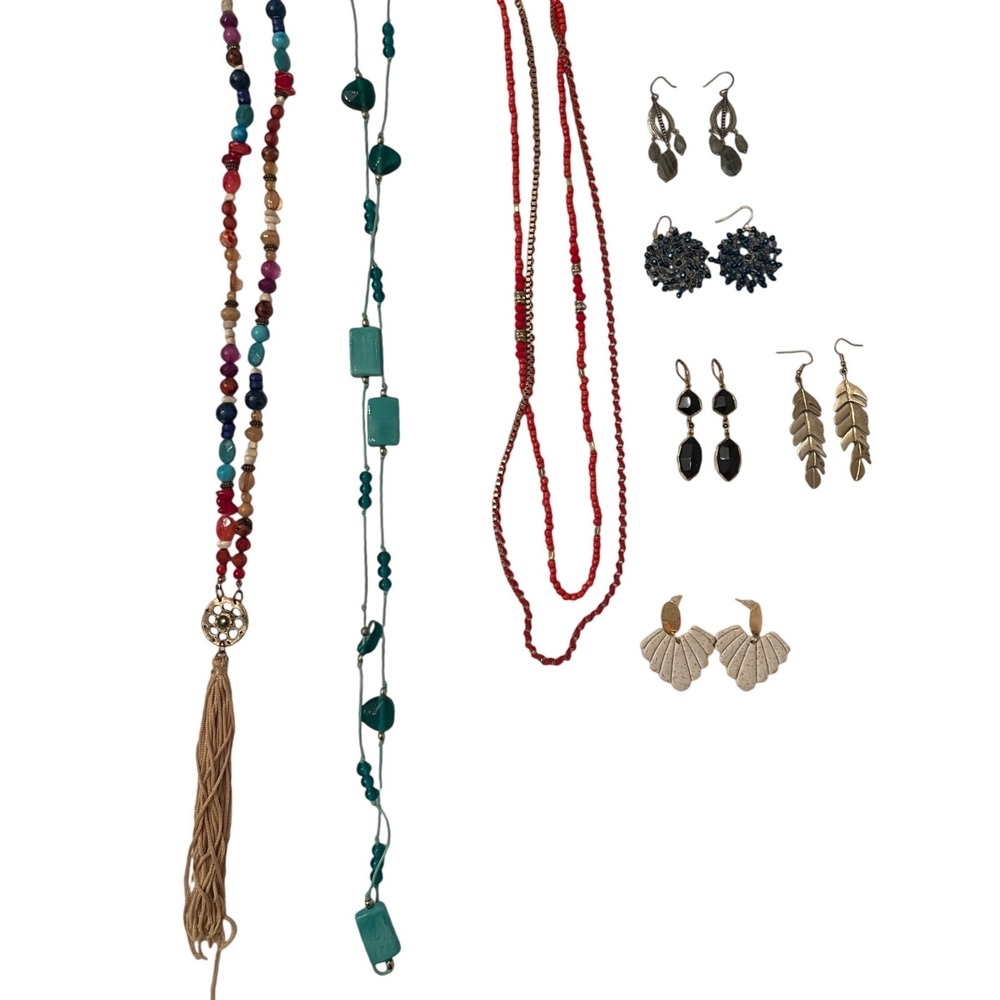 Boho Jewelry Bundle Multi-Color Tassel Beaded Necklaces & Statement Earrings Lot